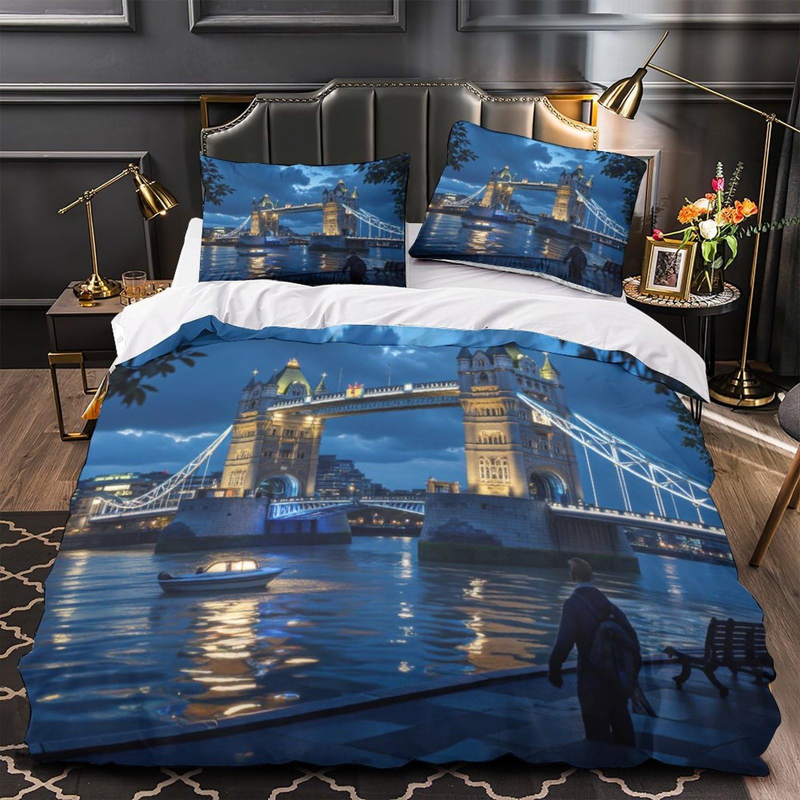Housse de couette zippée London Bridge anti-plis et facile à laver pour lit 135x200