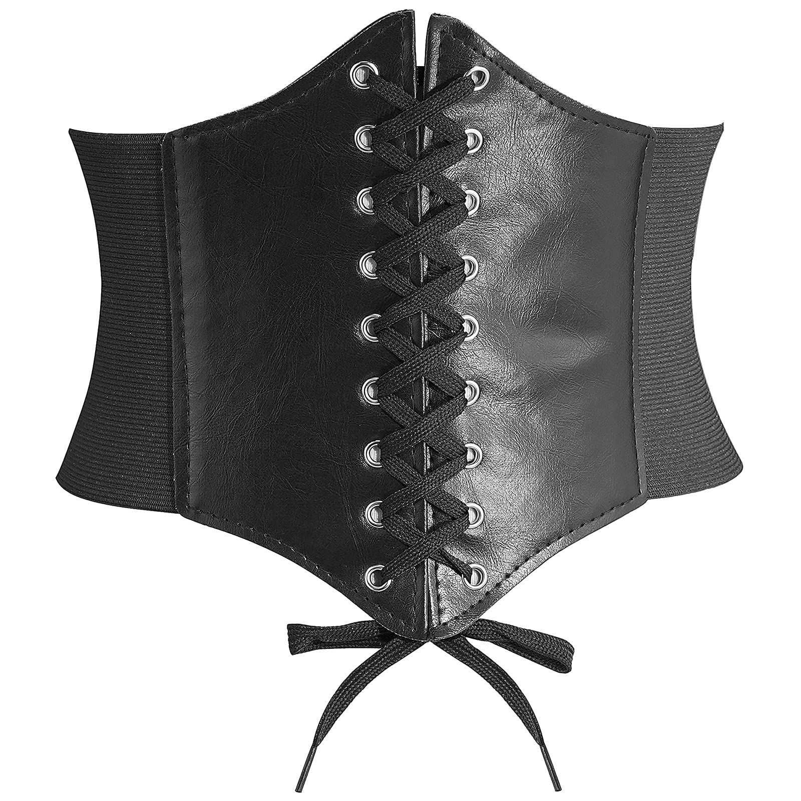 Corset Belts for Women, Wide Elastic Tied Leather Waspie Waist Belt for Girls Dresses - XS: Fit Waist 23"-25" - Blcak