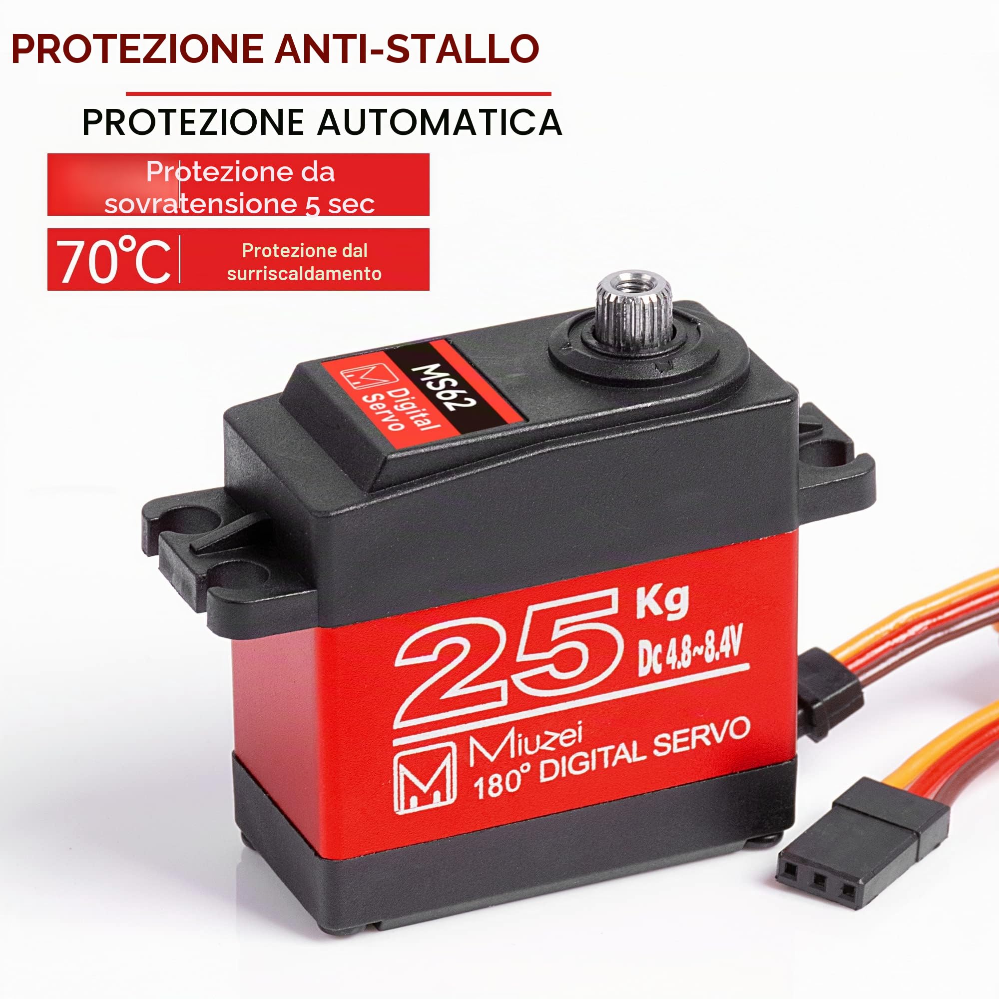 Miuzei Servomotore Rc Digitale 25kg 180 Metallo Gear Servocomando rc 1/10 1/8 Compatibile con Arduino High Torque Per Modellismo Mano Robotica