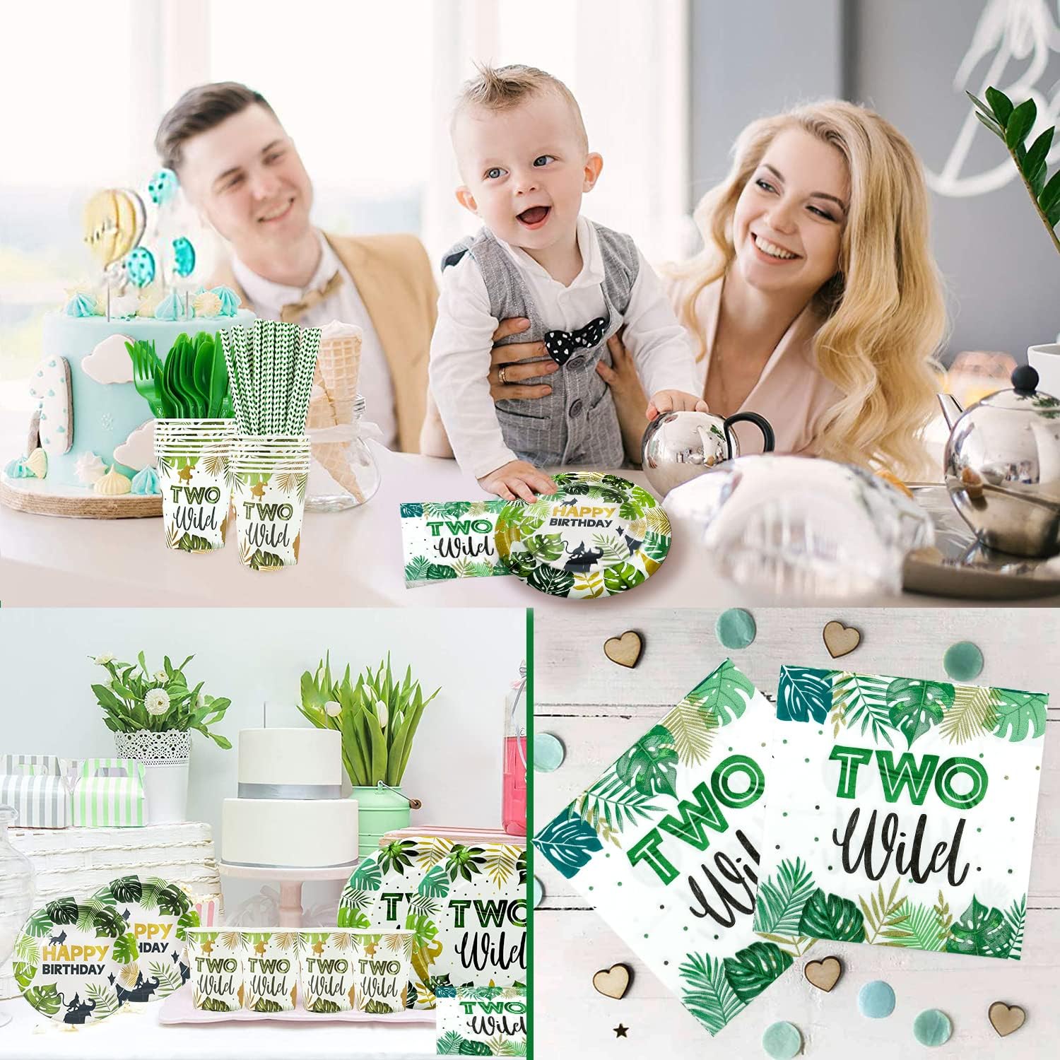 Two Wild Birthday Decorations Tableware - Safari Decorations Include Plates, Cups, Napkins, Cutlery, Tablecloth, Straws, Animal Jungle Theme Party Supplies for Boy Girl 2nd Birthday