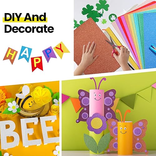 Miniatura 4 de Zhanmai 160 hojas de cartulina con purpurina de 250 GSM, papel grueso con purpurina para manualidades, papel de cartulina de 20 colores de 8.5 x 11