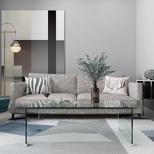 Miniatura 4 de IANIYA Mesa de centro de vidrio templado para decoración moderna de sala de estar, fácil de limpiar con bordes redondeados seguros y diseño
