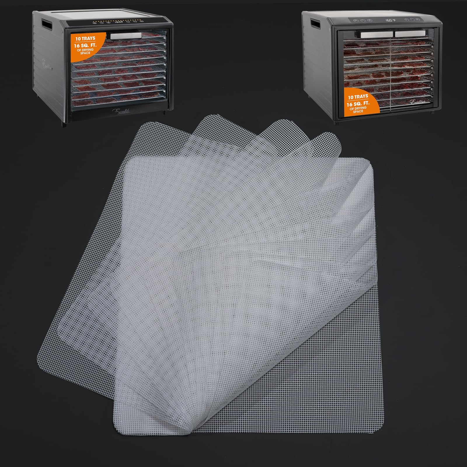 Silicone Dehydrator sheet for Excalibur 6&amp;10-Trays: 15"x15" 10-pk BPA-Free