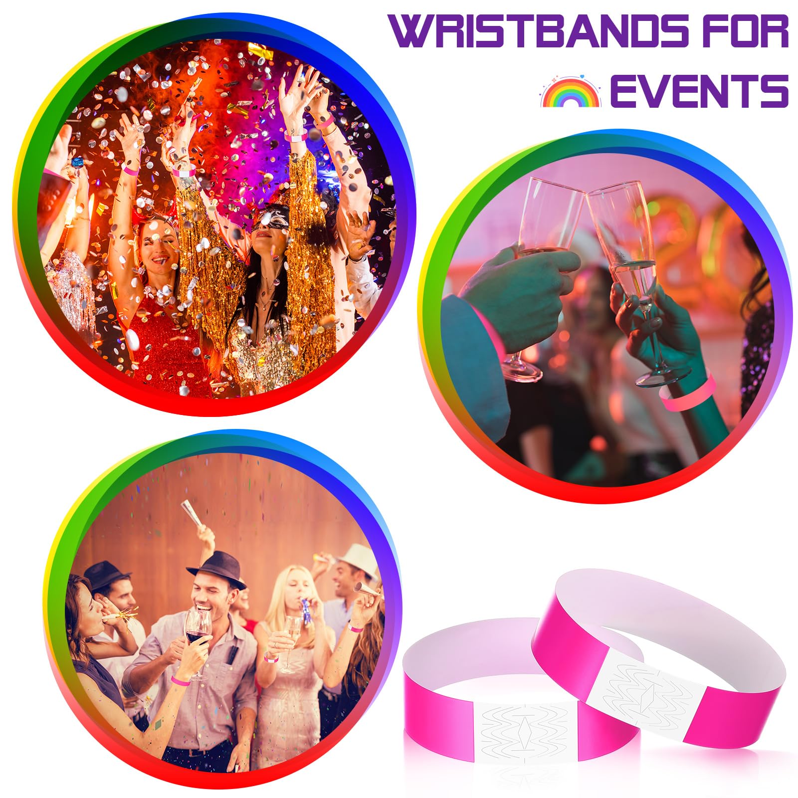 600 Piezas Pulseras Festivas Pulseras de Entrada Impermeables Banda de Muñeca de Evento Ligeras Papier Kontrollbänder für Veranstaltungen para Fiestas Discotecas Parques Acuáticos(Rosa)