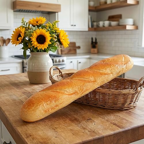 Miniatura 2 de Realistic French Baguette - 13.7" Large Artificial Bread for Display, Soft Squeezable Fake Food Prop for Home Kitchen Bakery Decor, Lifelike