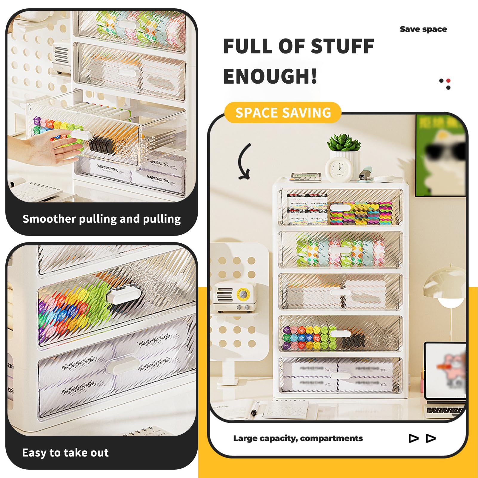 Cassettiera compatta in plastica a 6 strati con cassetti trasparenti, per scrivania verticale per artigianato e articoli per la casa, design scorrevole liscio