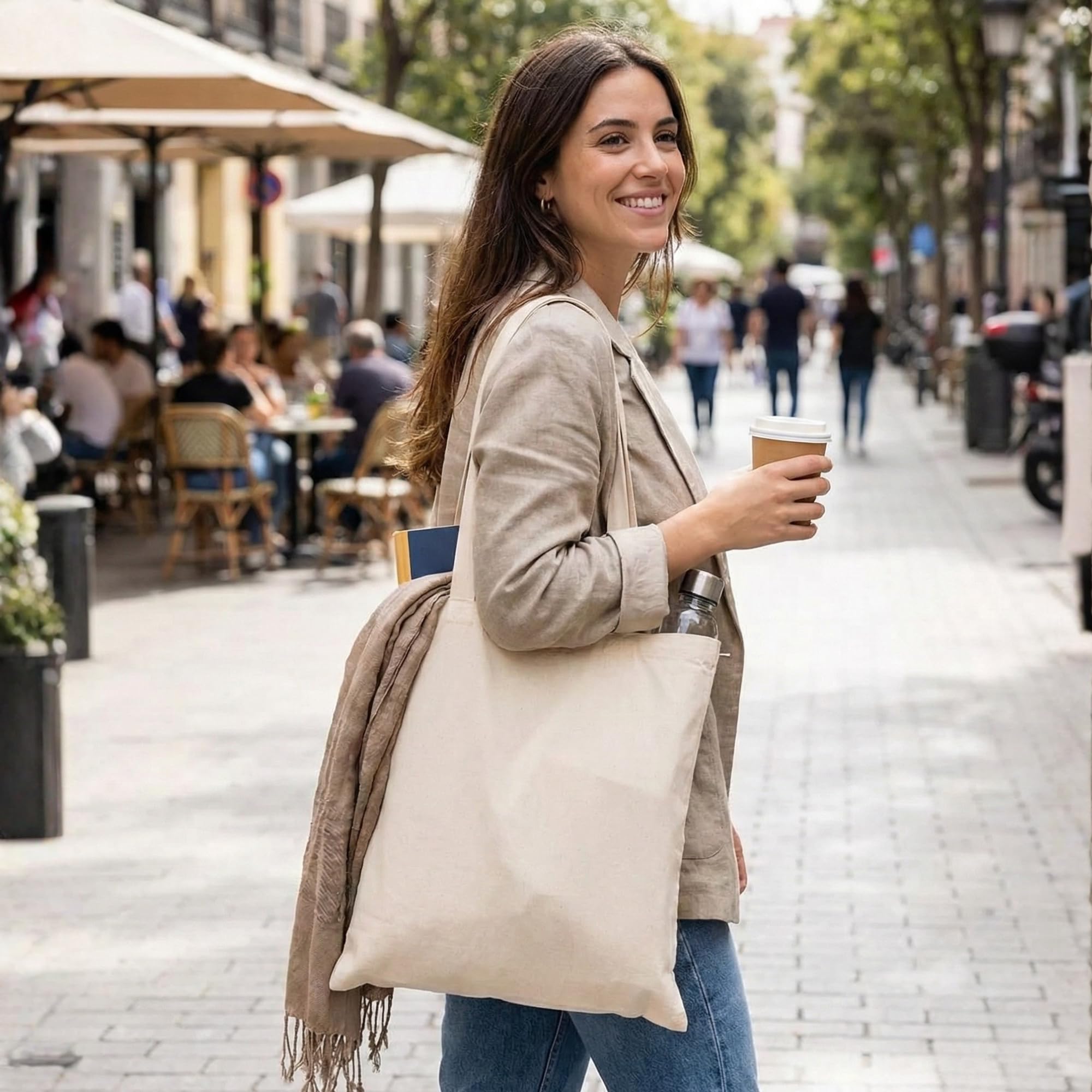 Pack Tote Bag 100% Algodón Natural Reutilizables de 42x38cm y 140 g/m² – Bolsas de Tela Resistentes para Uso Diario con Asas Largas de 70cm y Tamaño Práctico - 2