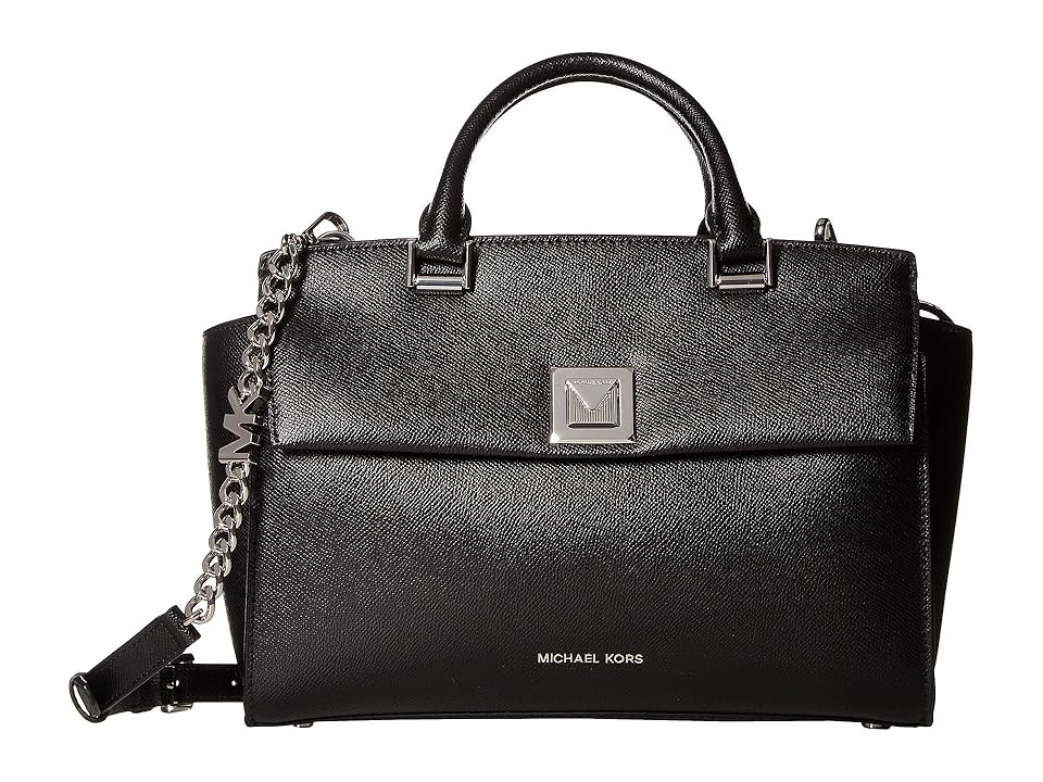 

MICHAEL Michael Kors Sylvia Medium Top Zip Satchel (Black) Satchel Handbags