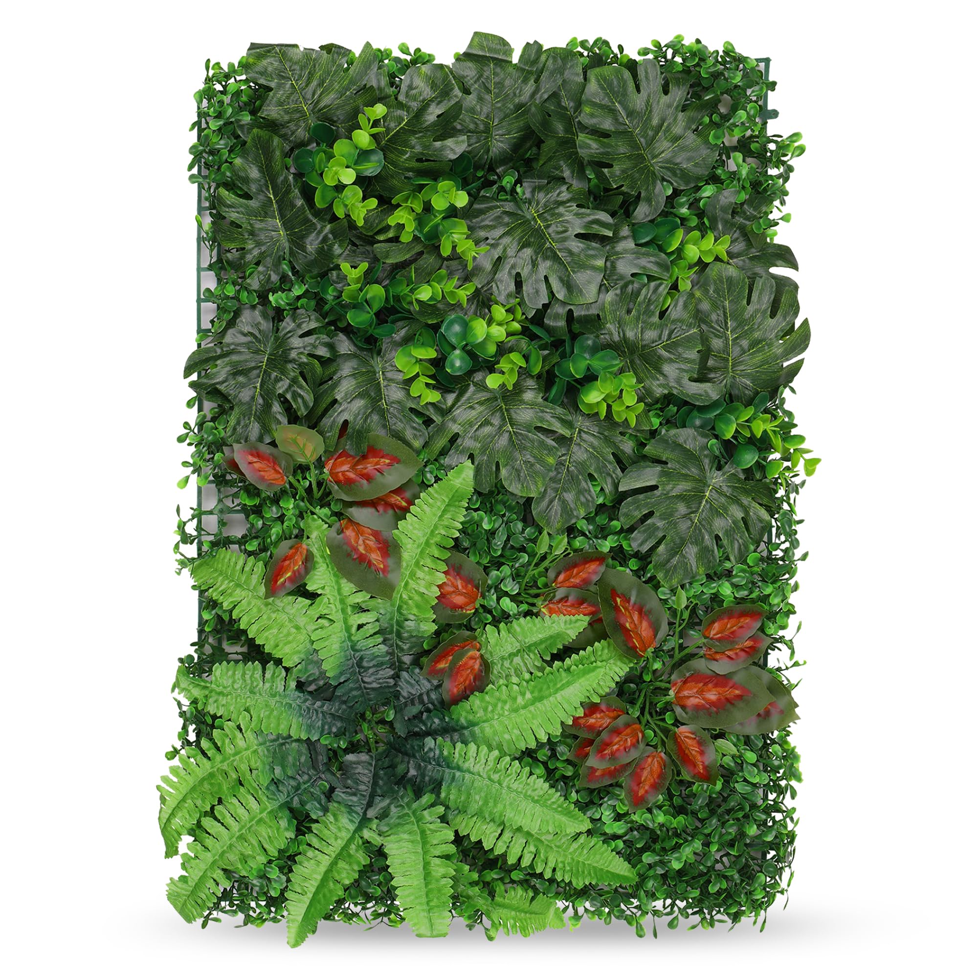 Realistic Artificial Grass Panels, Green Grass Berries Flowers, 12pcs