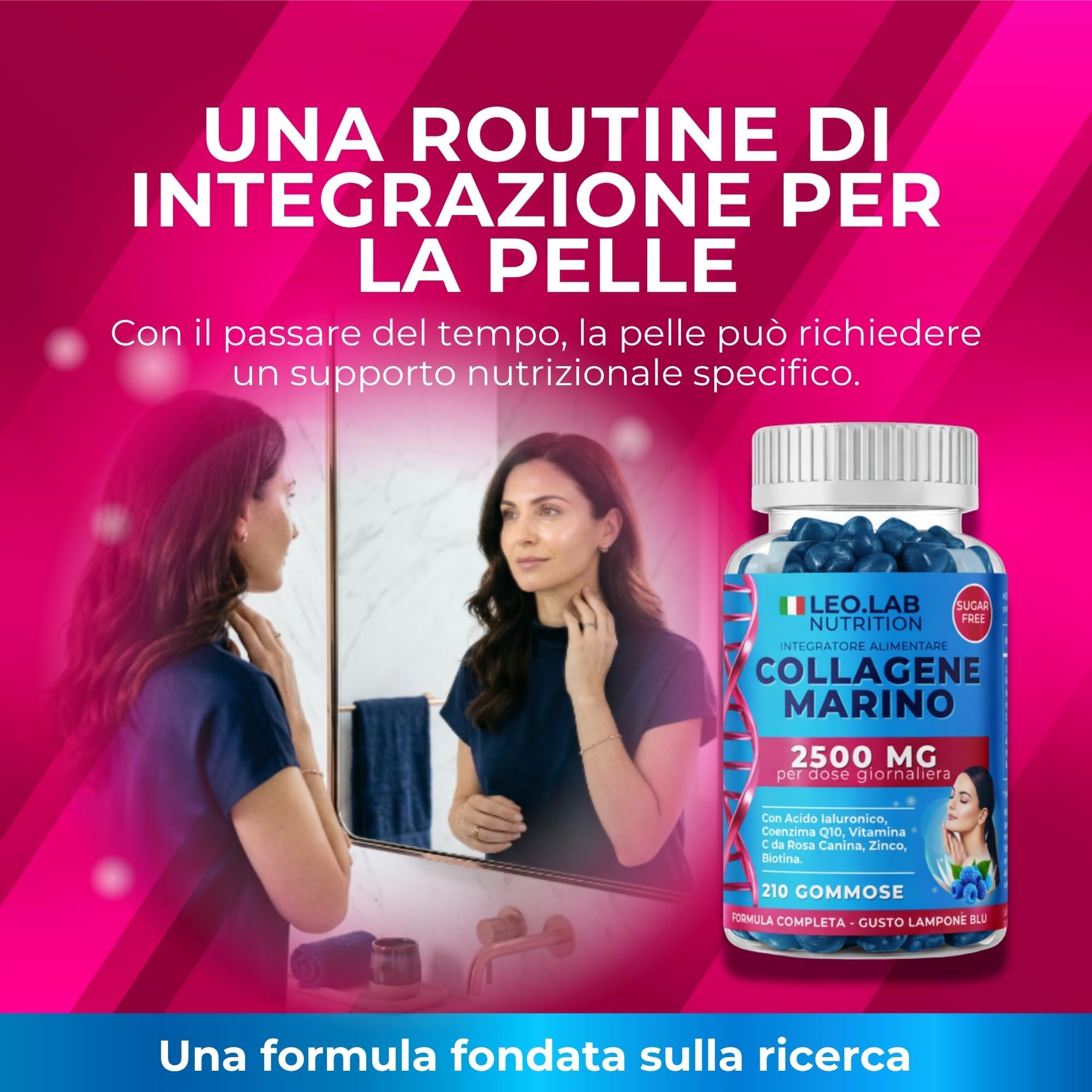 Collagene Marino con Acido Ialuronico 2500mg 210 Gummies - Con Vitamina C, A, Zinco Q10 per la Funzione e Mantenimento della Pelle, Capelli e Unghie