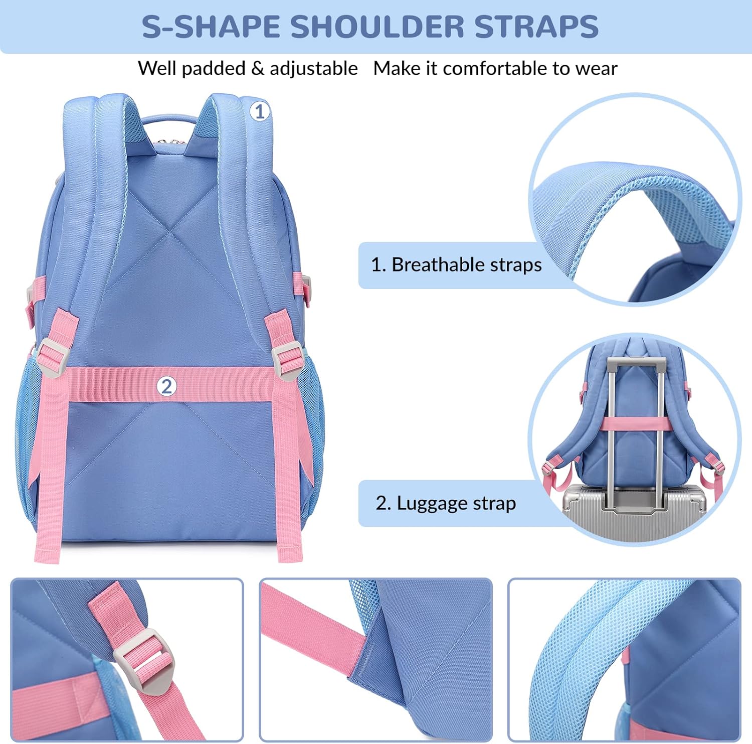 Water Resistant Backpack for Teen Girls Students, Casual Multi Pockets Daypack with 15.6 inch Laptop pocket for Travel School College (Purple)