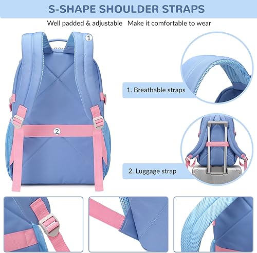 Miniatura 6 de Mochila grande universitaria para adolescentes, hombres y mujeres, múltiples bolsillos, resistente al agua, casual, mochila para viajes, Negro -,