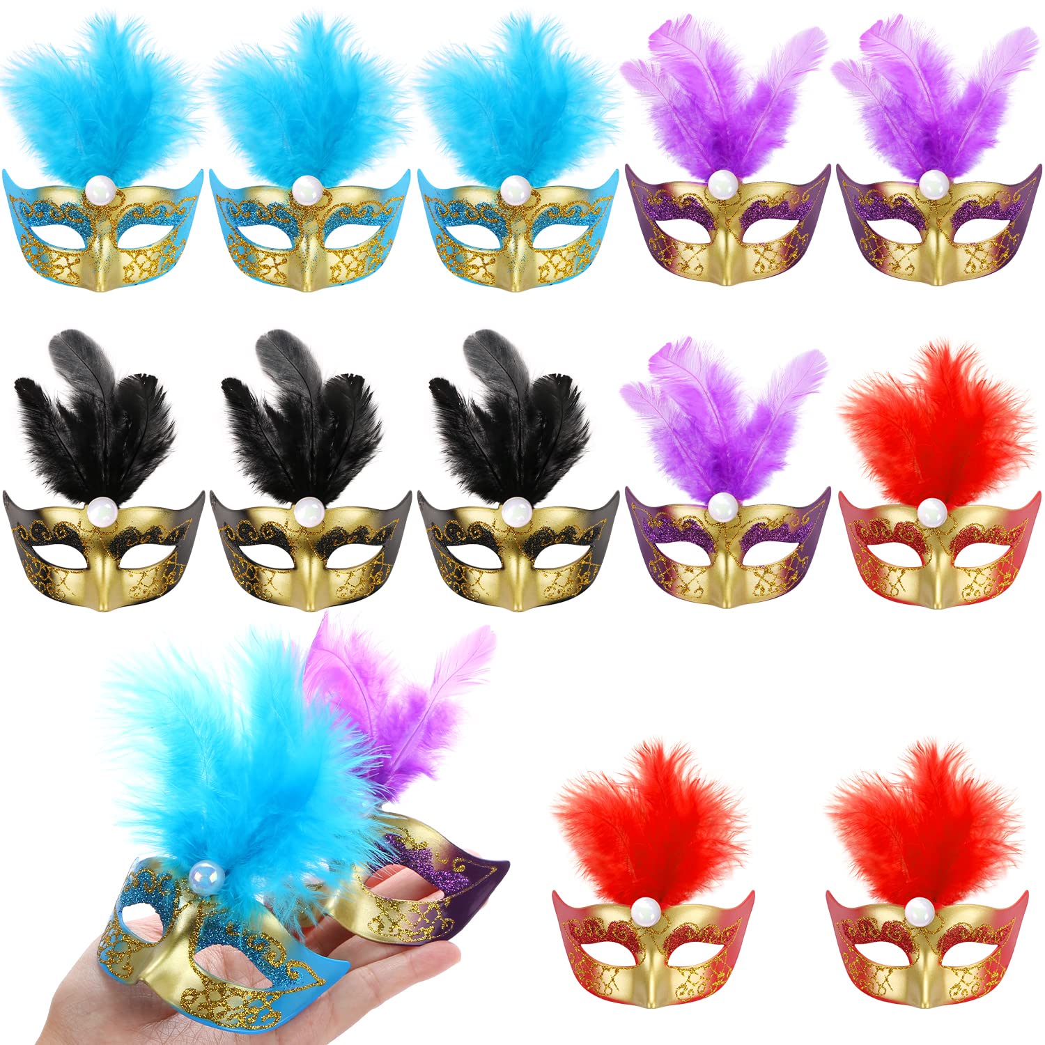 12 Pcs Mini Mardi Gras Masks, Small Masquerade Masks Bulk for Mardi Gras Party Decorations