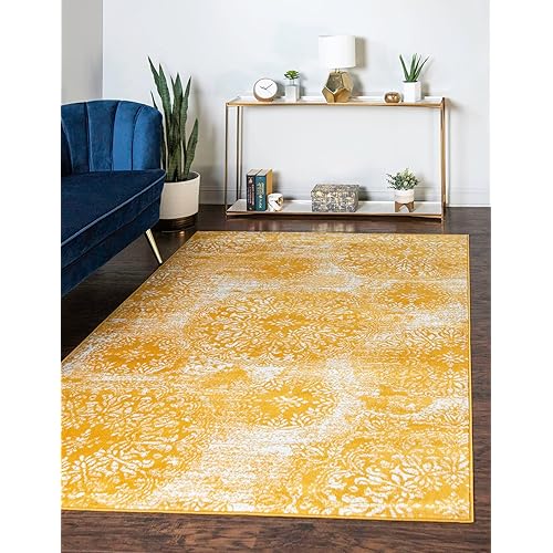 Unique Loom Sofia Collection Area Rug - Grand (6' 1" x 9' Rectangle, Yellow/ Ivory)