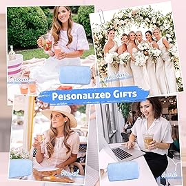 SOIDRAM 6PCS Bridesmaid Proposal Gifts Corduroy Blue makeup bag bulk for Wedding Party Favors Bachelorette party decorations Toiletry Organizer Bag Cosmetic Case Gift