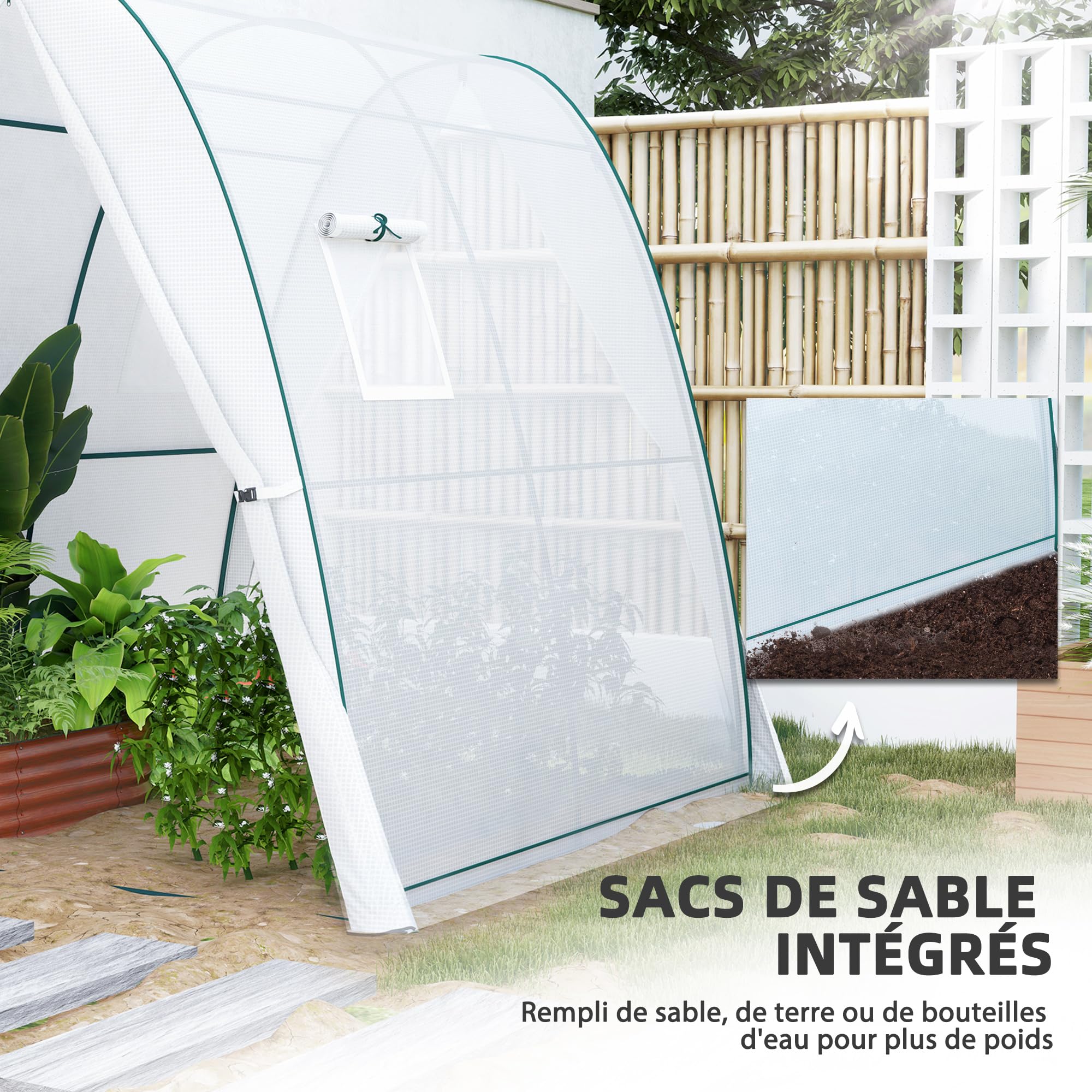 Outsunny Serre de Jardin PE Bâche 140 g/m² 180 x 180 x 200 cm Blanc | Serre de Balcon, Châssis en Acier, 2 Portes Zippées Enroulables, pour Légumes Plantes Fleurs, Intérieur et Extérieur