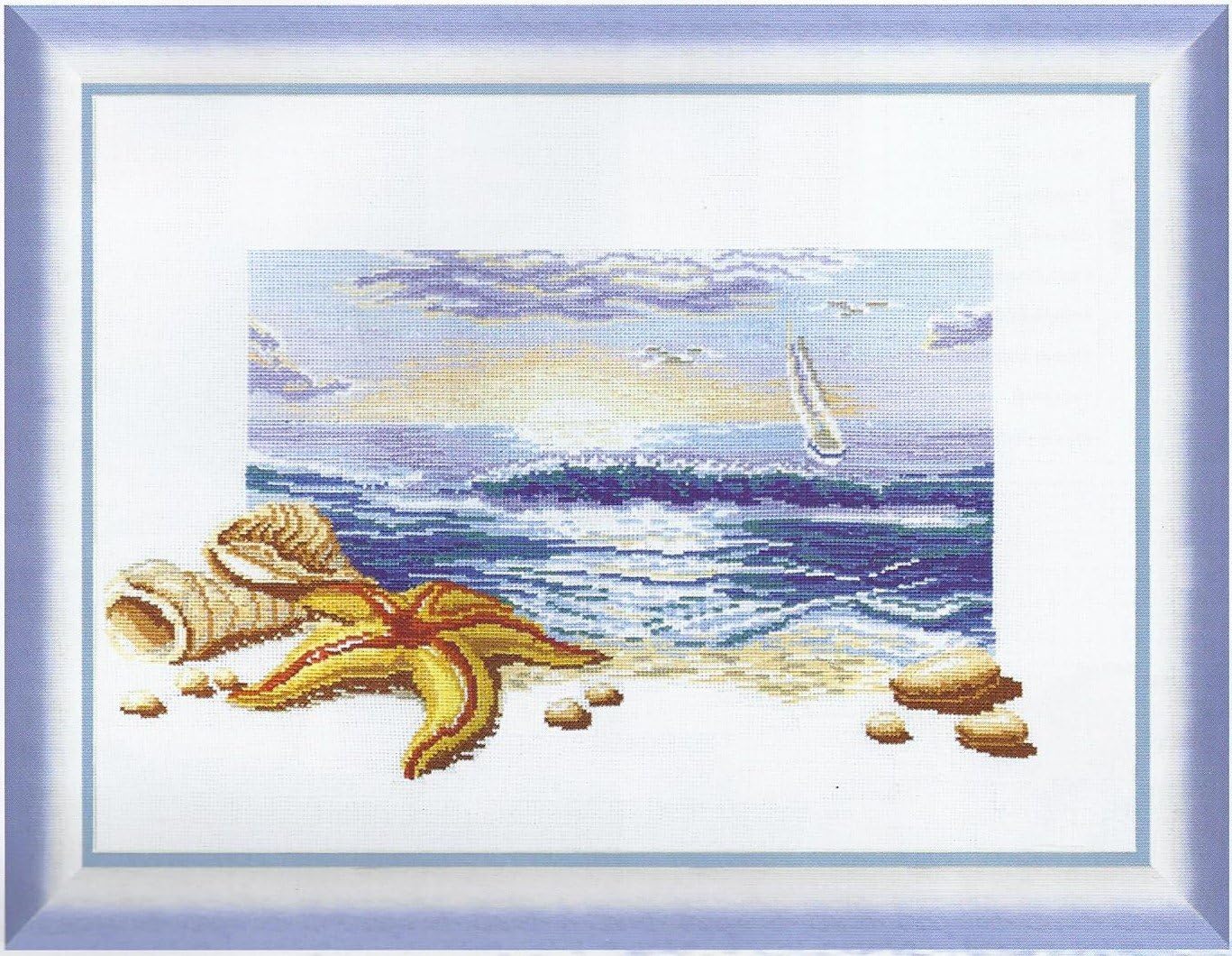 Embroidery Counted Cross Stitch kit Charivna mit #210 Summer Sea Dawn Shells and Starfish on The Sand Beach 47x33 cm / 18.50x12.99 in