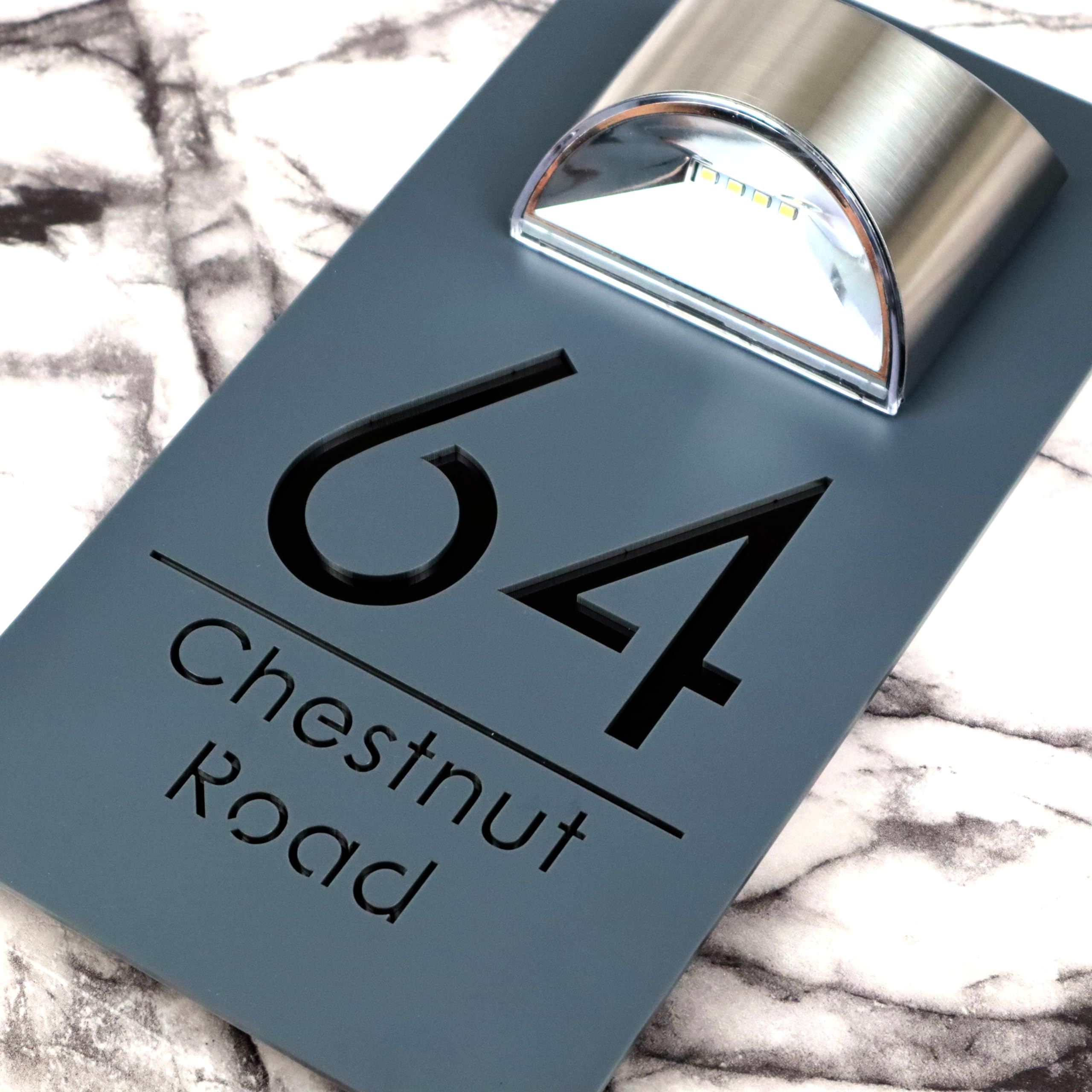 K Smart Sign | Bellissima LED F31 | Solar Light House Signs Door Number Plaques For Wall With Light Name Plaques For Outside (Matt Grey & Gloss Black)