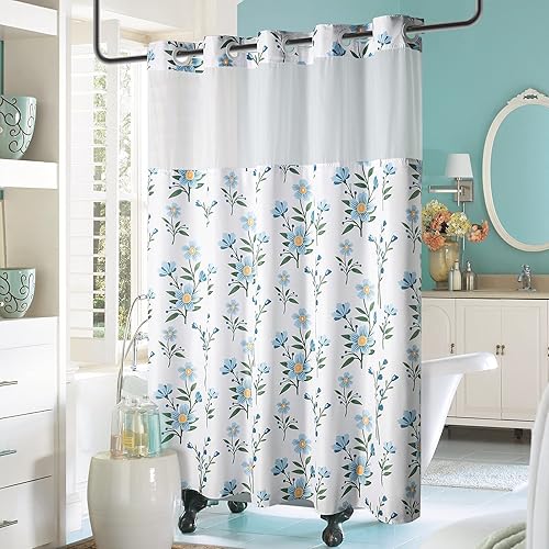 Miniatura 7 de Lagute SnapHook - Cortina de ducha floral con forro a presión para baño, no necesita gancho, ventana superior de malla, lavable a máquina, grado de