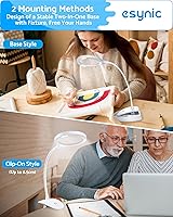 Vista 3 de eSynic Lupa iluminada con soporte, recargable USB-C, aumento de 5X y 10X, lente grande de 4.3 pulgadas, lámpara de lupa de escritorio con abrazadera