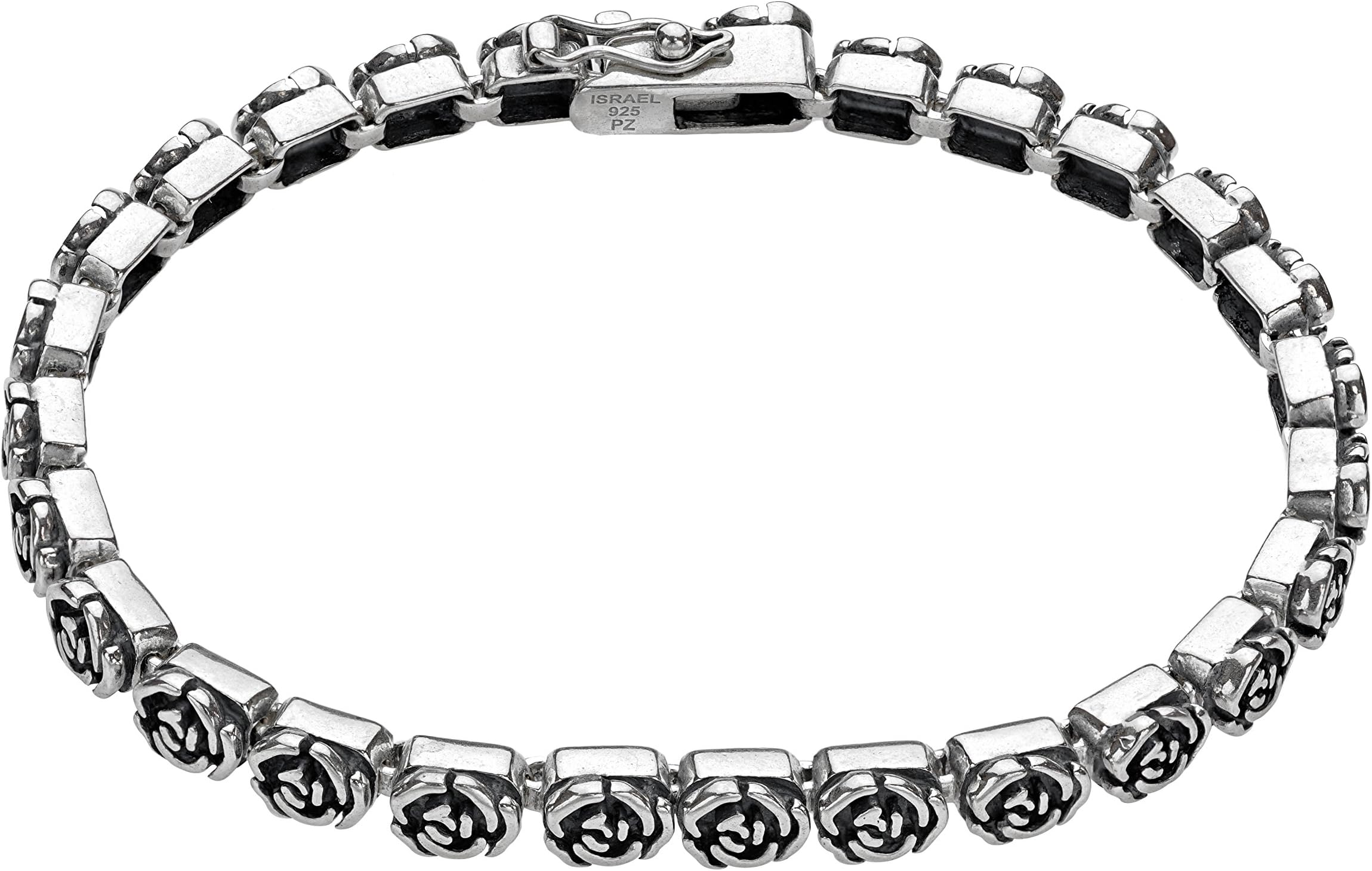 925 Sterling Silver Rose Design Tennis Bracelet by Paz Creations Fine Jewelry, Made in Israel