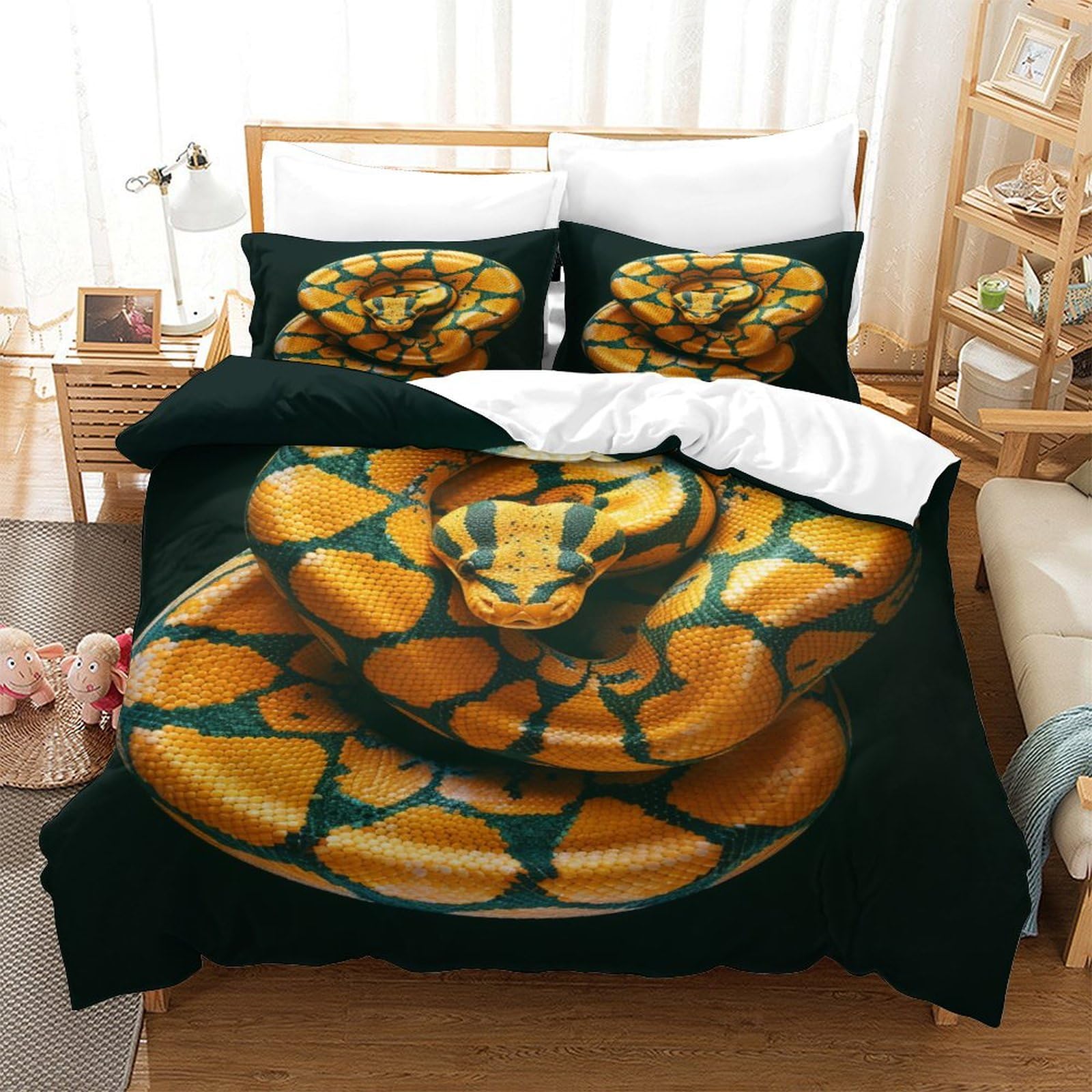 P1S9U7W5Y Animal Pattern 3D Printed Snake Duvet Cover Set 3pcs Microfiber Snake Bedding Set Double（200x200cm）
