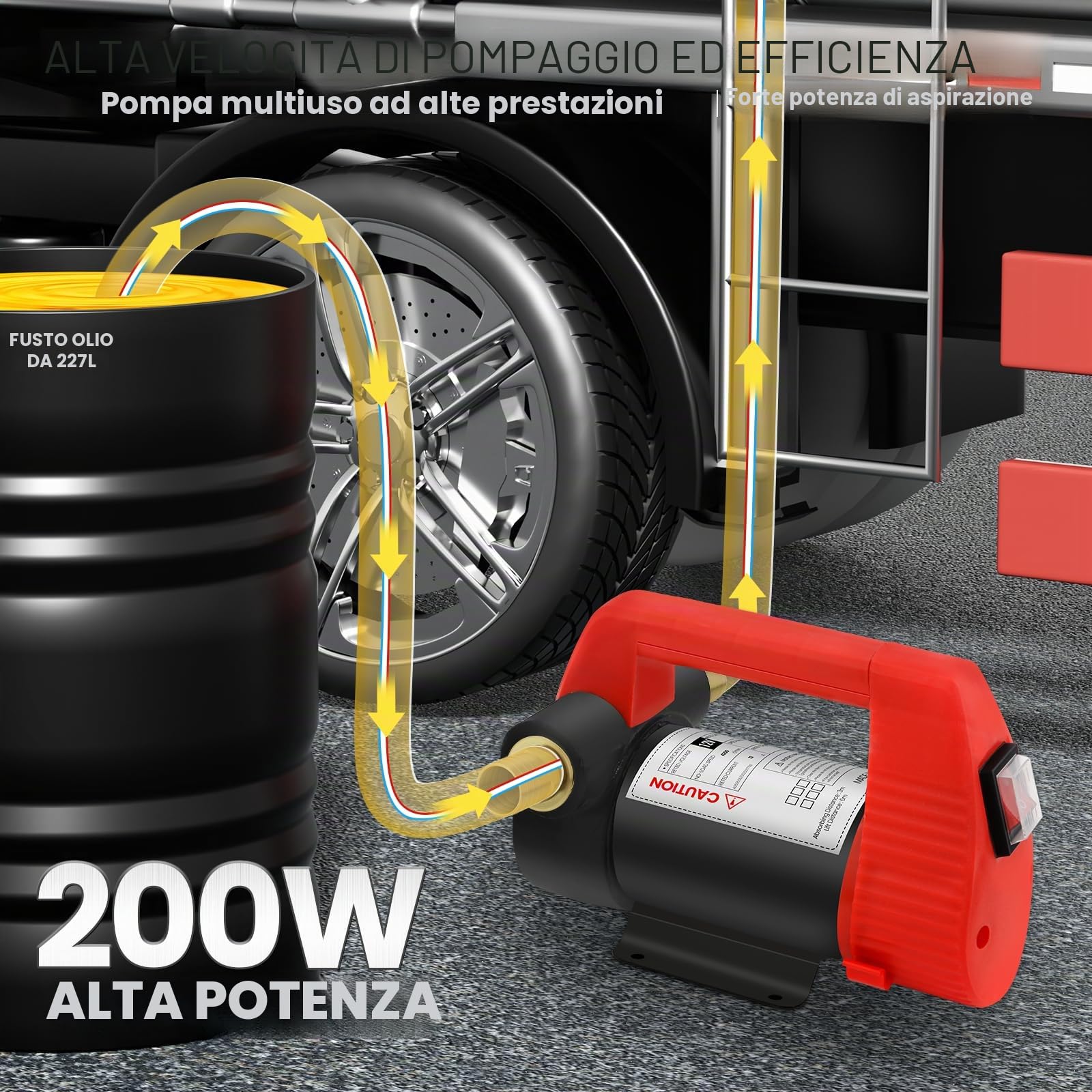12V 200W Diesel Pompa di Trasferimento 45L/Min Pompa di Trasferimento Carburante Elettrico con Ugello di Spegnimento Automatico e Tubo per Diesel