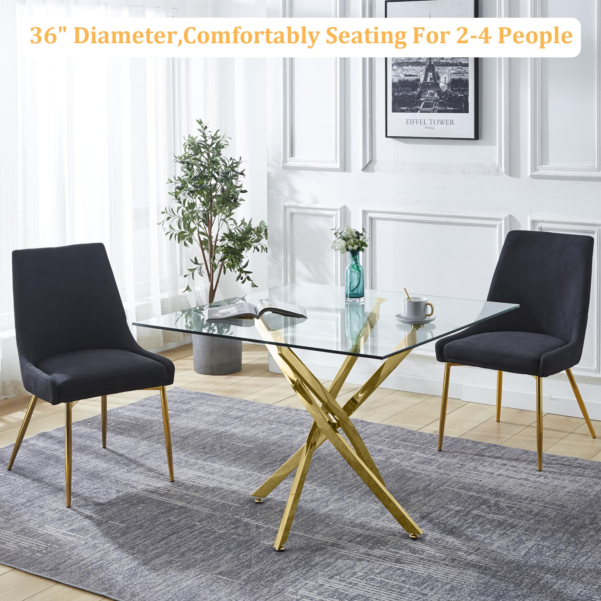 Pvillez Glass Dining Table Top for 2, Modern Glass Kitchen Table ...