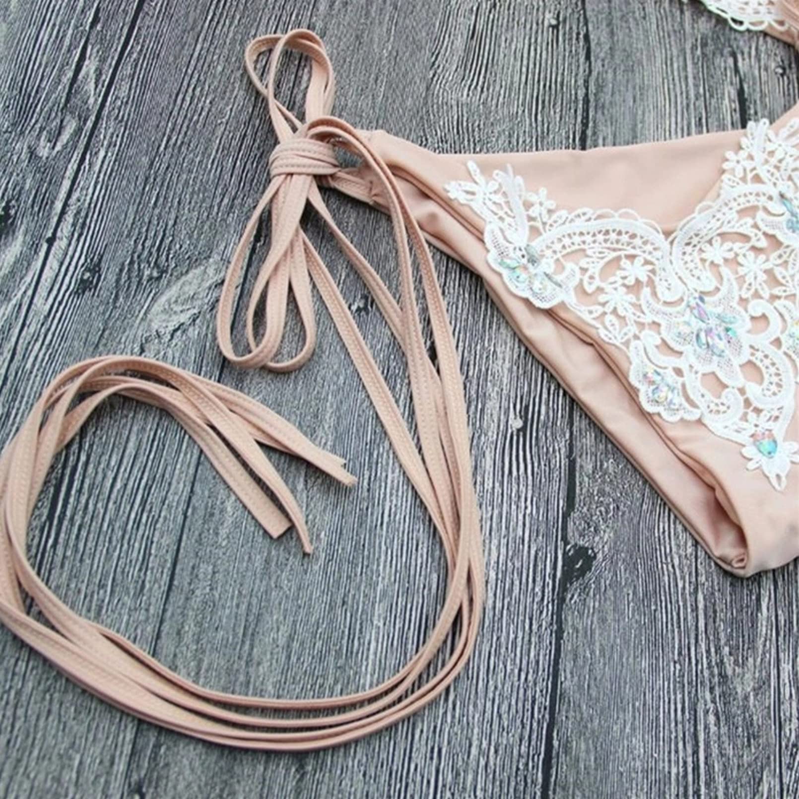 BAJIE Strój bikini zestaw bikini kostium kąpielowy haft łańcuch koronka dzielone bikini bez rękawów majtki dla dziewczynek stroje plażowe różowy L