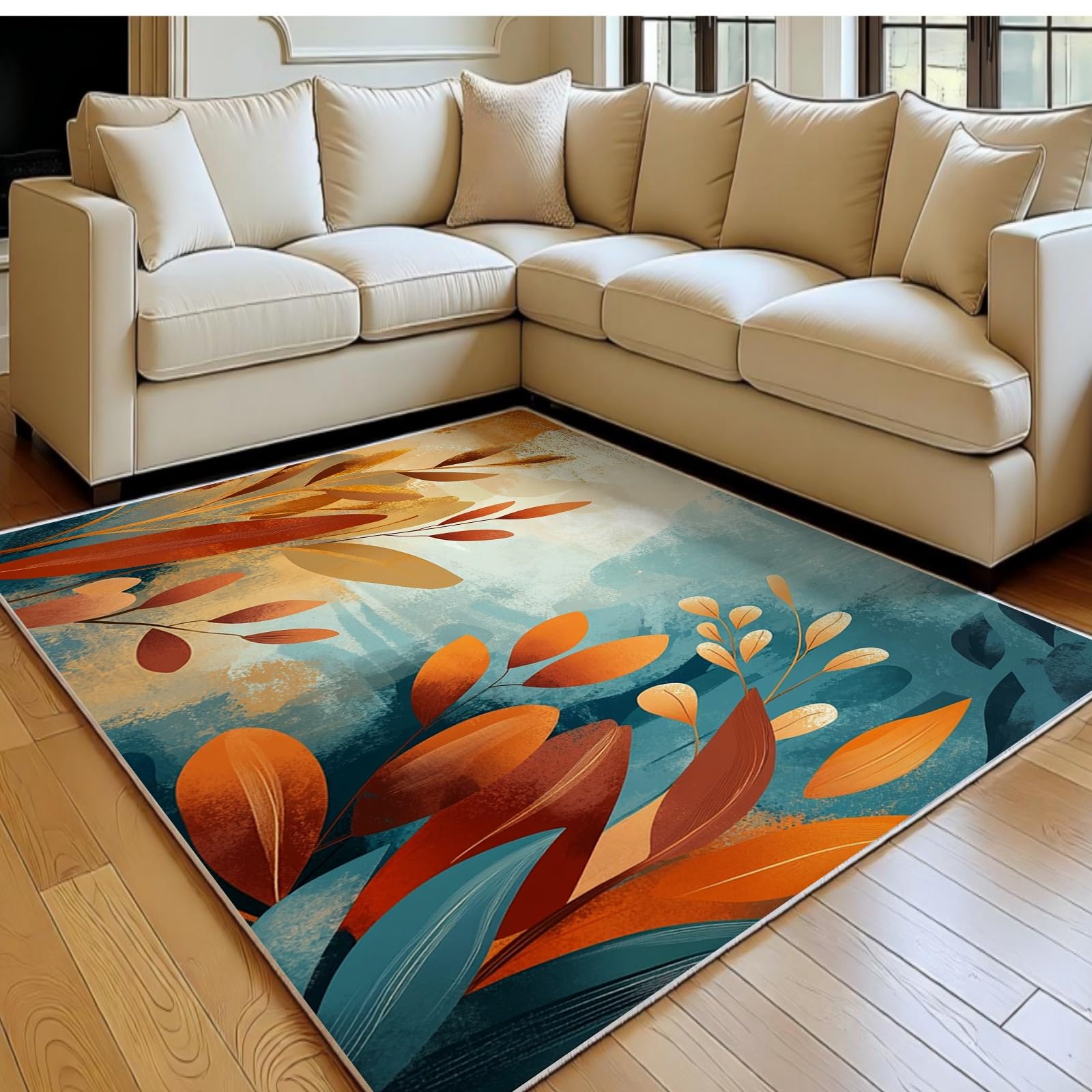 Grand tapis de chambre design 3D haut de gamme flanelle orange