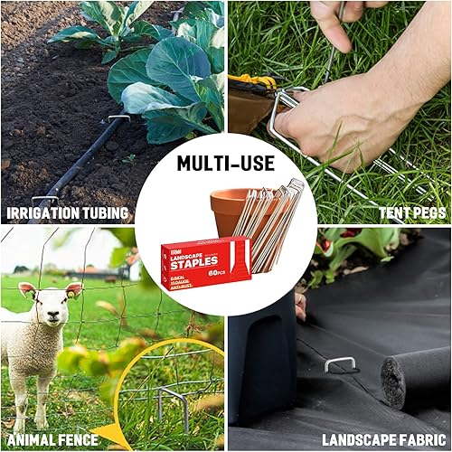 Miniatura 5 de TiTifield Paquete de 60 grapas de paisaje de 6 pulgadas, calibre 11, grapas de jardín galvanizadas, estacas de tela antioxidante para asegurar tubos