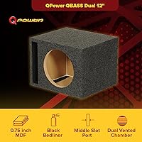 Vista 2 de QPower - Caja de subwoofer de audio para automóvil con diseño ventilado, se adapta a la mayoría de subwoofers de 12 pulgadas, carcasa de MDF