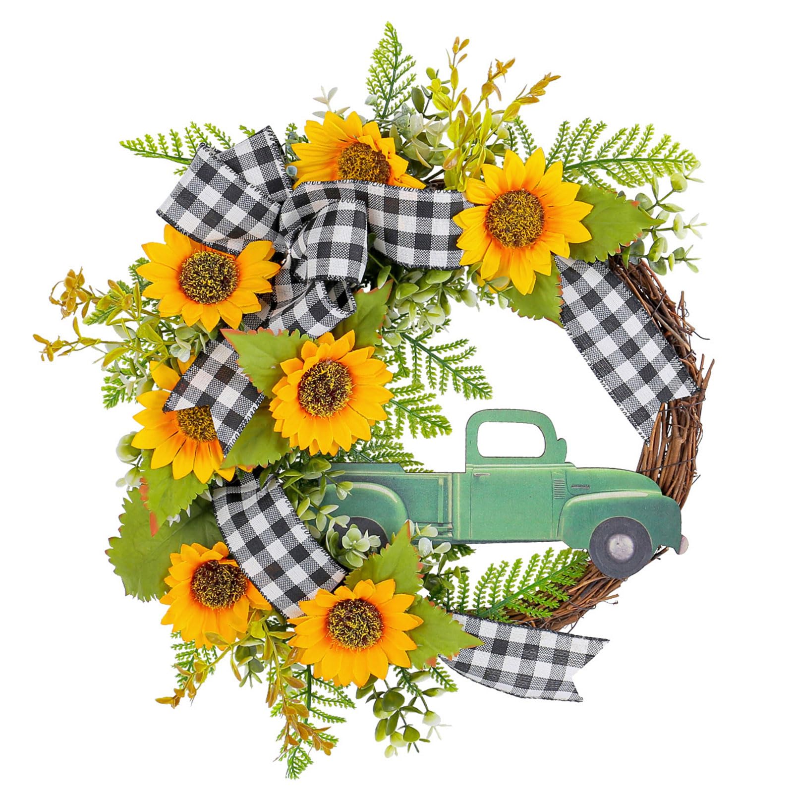 Tsophreniq Artificial Wreath Sunflowers Wreath with Truck for Front Door Farmhouse Garden Wedding Party Decorations