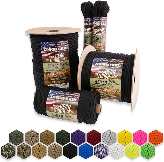 TOUGHGRID Premium 550 Paracord 100 Nylon Type III Mil