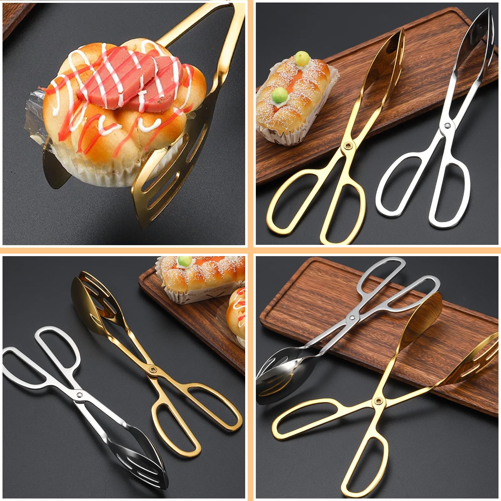 Lot de 3 pinces à salade en acier inoxydable pour service de buffet, pinces à salade pour cuisine, cuisine, cuisine, buffet, restauration (argent)