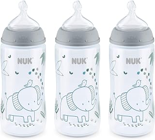NUK Smooth Flow Anti-Colic Baby Bottles, 10oz 3-Pack Elephant - Colic-Free Feeding with SafeTemp Indicator