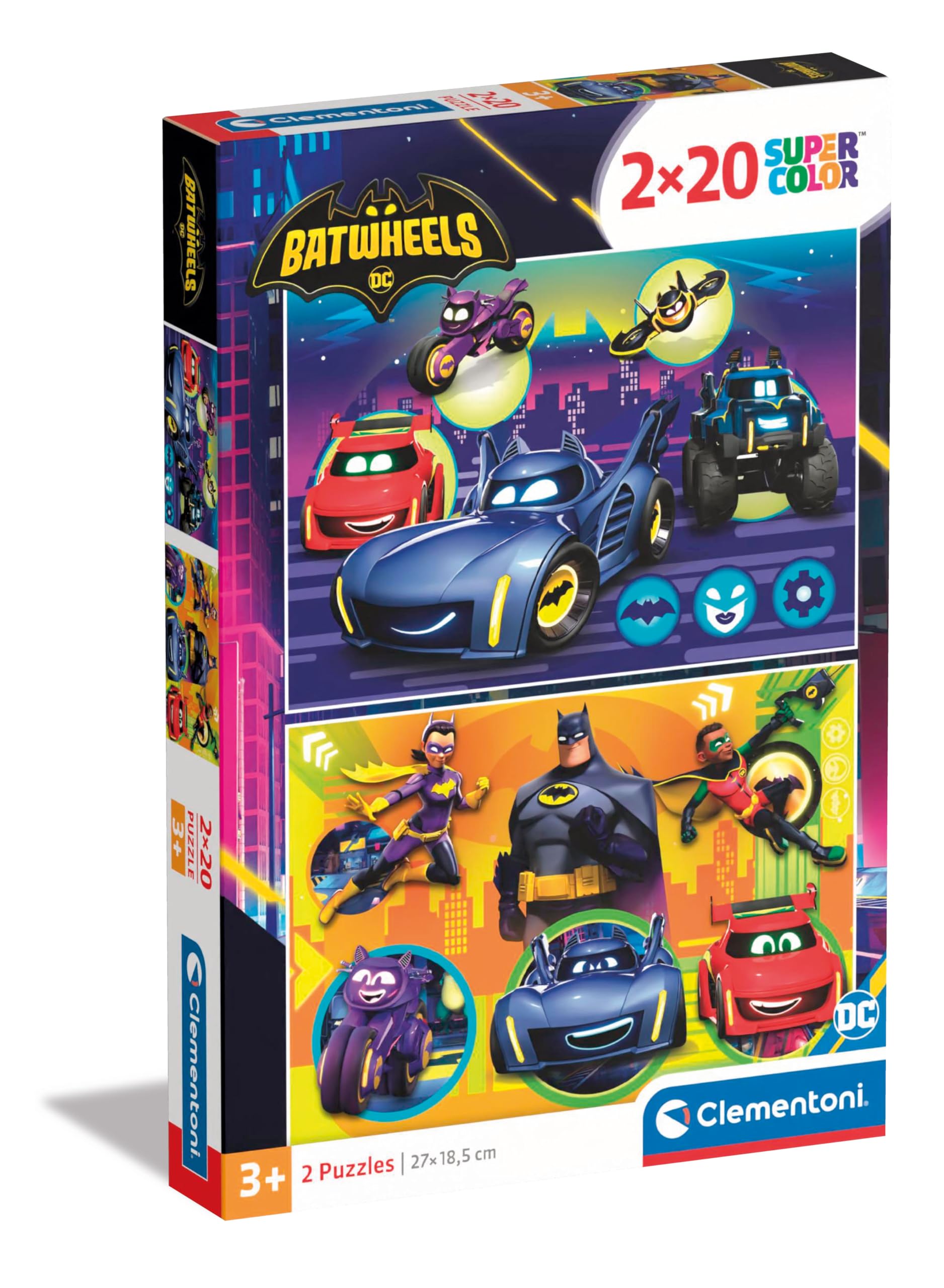 Clementoni 24806 Batwheels Jigsaw 2 20 Pieces-Supercolor Children 3-5 Years, Cartoon, Cars, Gift for Boy/Girls