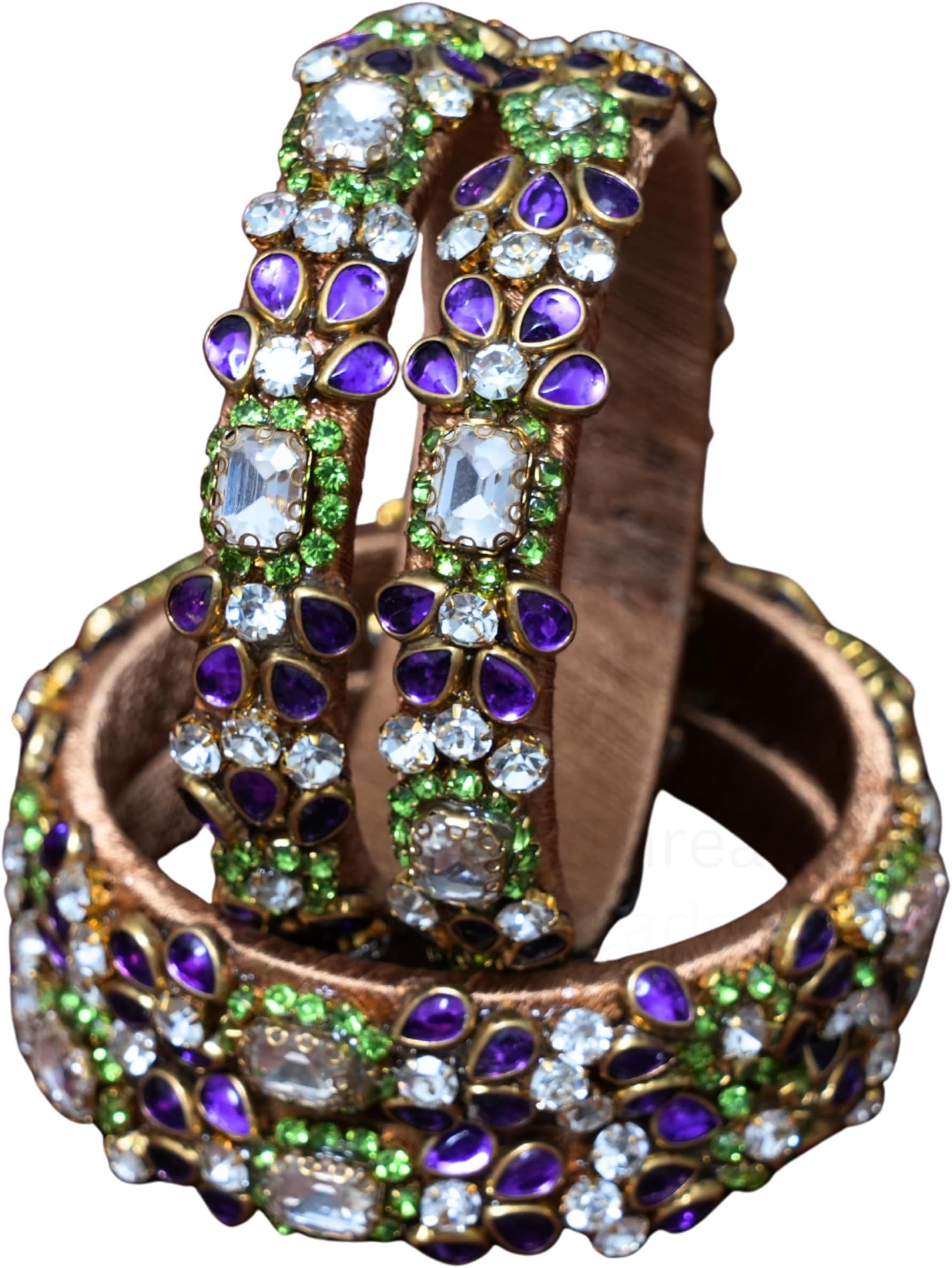 Clips and Threads Purple & White Stone Silk Thread Bangles Set for Women | Handcrafted Kundan Designer Chudiyan | Ethnic Fashion Jewelry Bangles | Elegant Traditional Style | 4 Pcs
