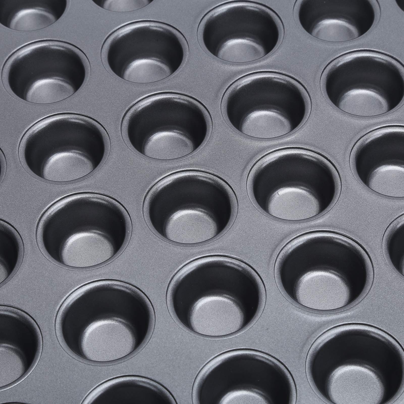 Alvinlite - Utensilios de cocina antiadherentes, molde para magdalenas y magdalenas estándar, mini molde redondo de 48 tazas, utensilios de cocina para magdalenas de acero al carbono