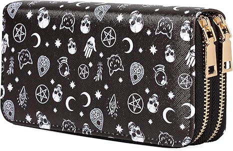 Halloween Skull Wallets for Women Large Capacity 2 Zipper Around Gothic Wallet Ladies Goth Purse Credit Card Holder (Skull)