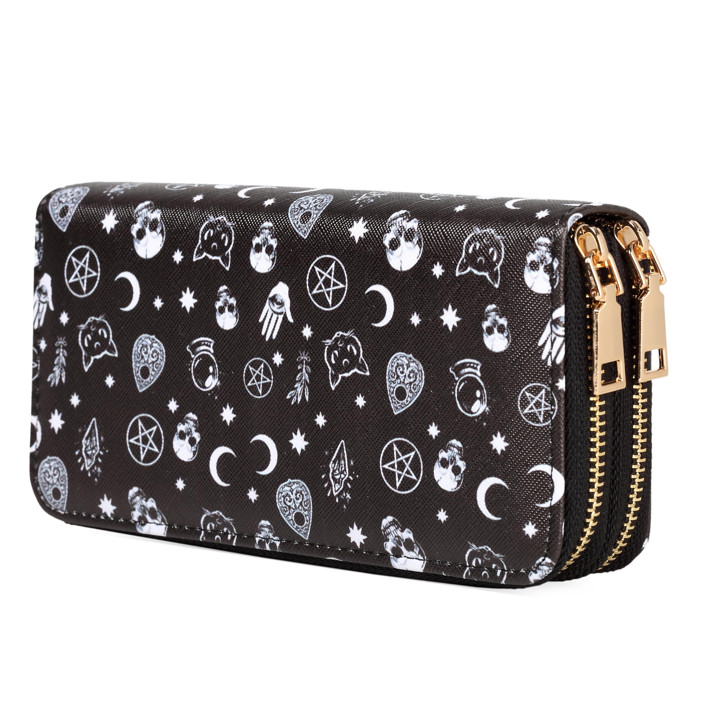 Nabegum Halloween Skull Wallets for Women Large Capacity 2 Zipper Around Gothic Wallet Ladies Goth Purse Credit Card Holder (Skull)
