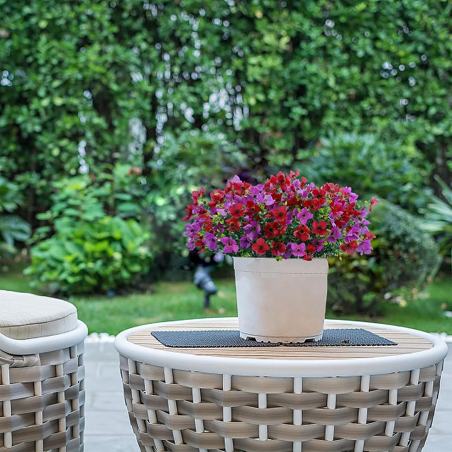 Artificial Faux Plants Flowers Outdoor Spring Summer Decoration, 12 Bundles Fake Silk Colorful Daisy Eucalyptus Realistic UV Resistant for Outside Home Planter Porch Patio Yard Decor (Red Purple) - Image 6