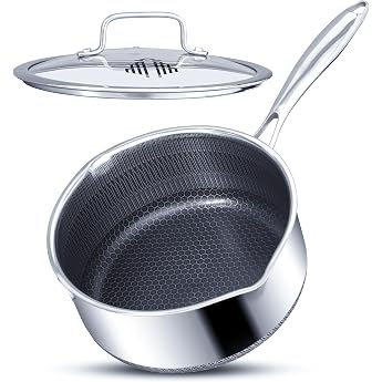 20cm / 2L Non Stick Saucepan with Lid for Induction Gas Electric Cookers Cooking Pot with Spout Stay Cool Handle Scratch Resist