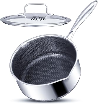 Saucepan with lid 20cm/2L | Nonstick Sauce Pot for Induction, Gas, Electric Hobs |Cooking Pot with Pour Spout |Stay Cool Handle | Anti Scratch | Honey Comb German Engineering | Chemical Free