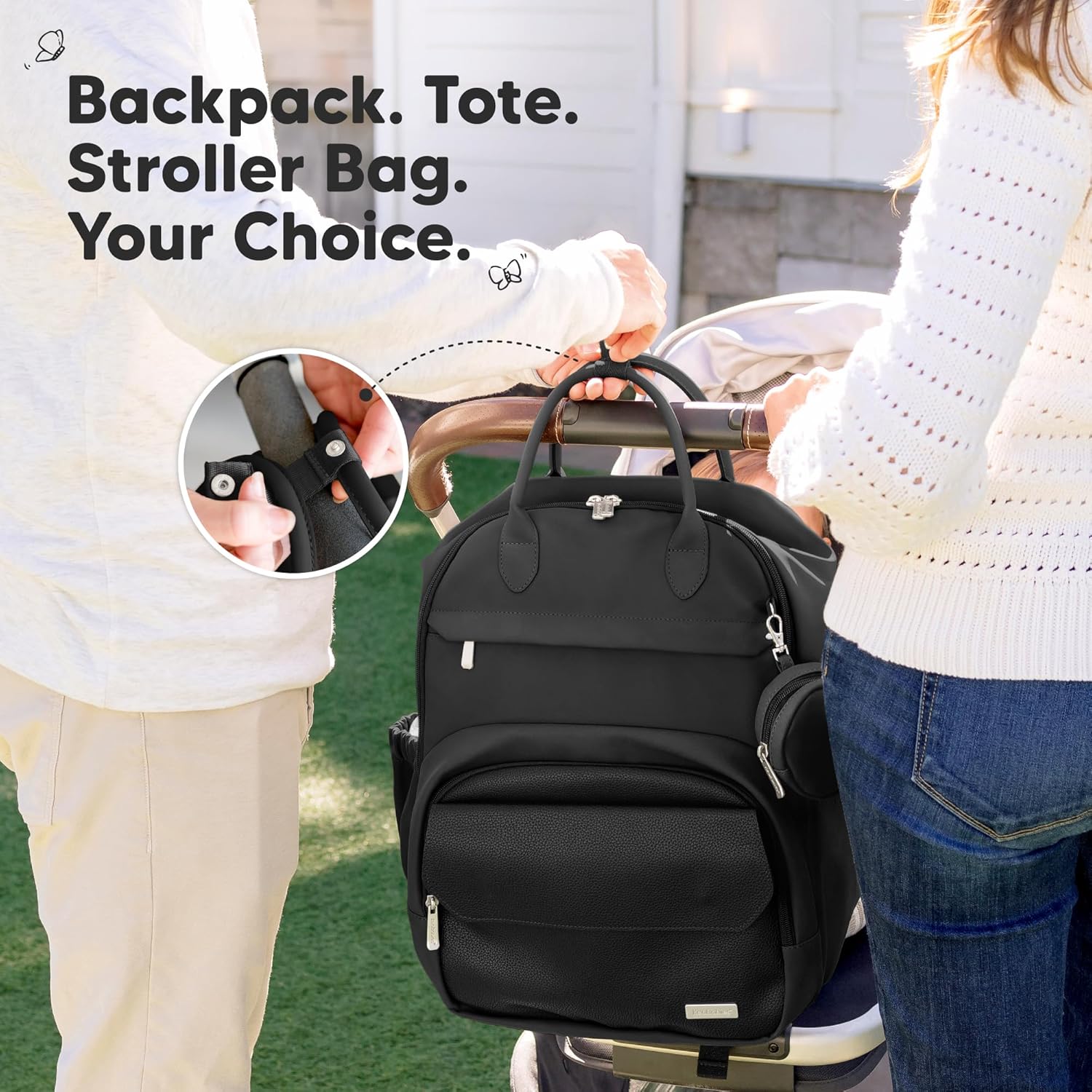 KeaBabies Diaper Bag Backpack - Multifunctional Travel Diaper Back Packs, Maternity Baby Changing Bags, Compact 18L Capacity, PU Leather, Waterproof, Unisex, Nappy Changing Pad (Trendy Black)