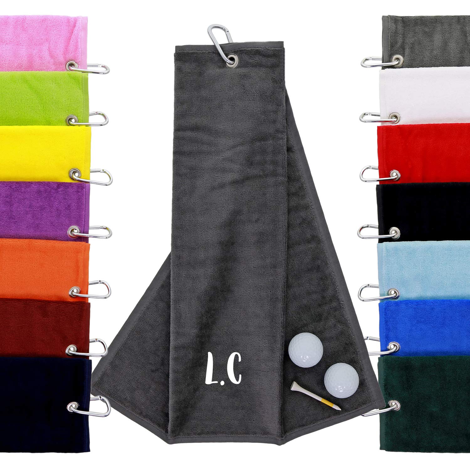 aztex Personalised Tri-Fold Golf Towel, 550gsm, Grey