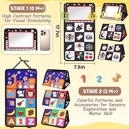 Miniatura 2 de URMYWO Juguete para el tiempo boca abajo, juguetes para bebés de alto contraste en blanco y negro para recién nacidos, espejo de estimulación visual