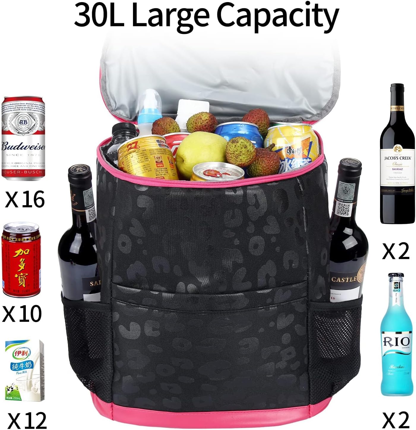 Leopard Camping Cooler Backpack Ice Chest Lunch Backpack 24 Cans Insulated Leak Proof Soft Beach Cooler Bag for Men Women Camping Hiking Picnic Travel Summer