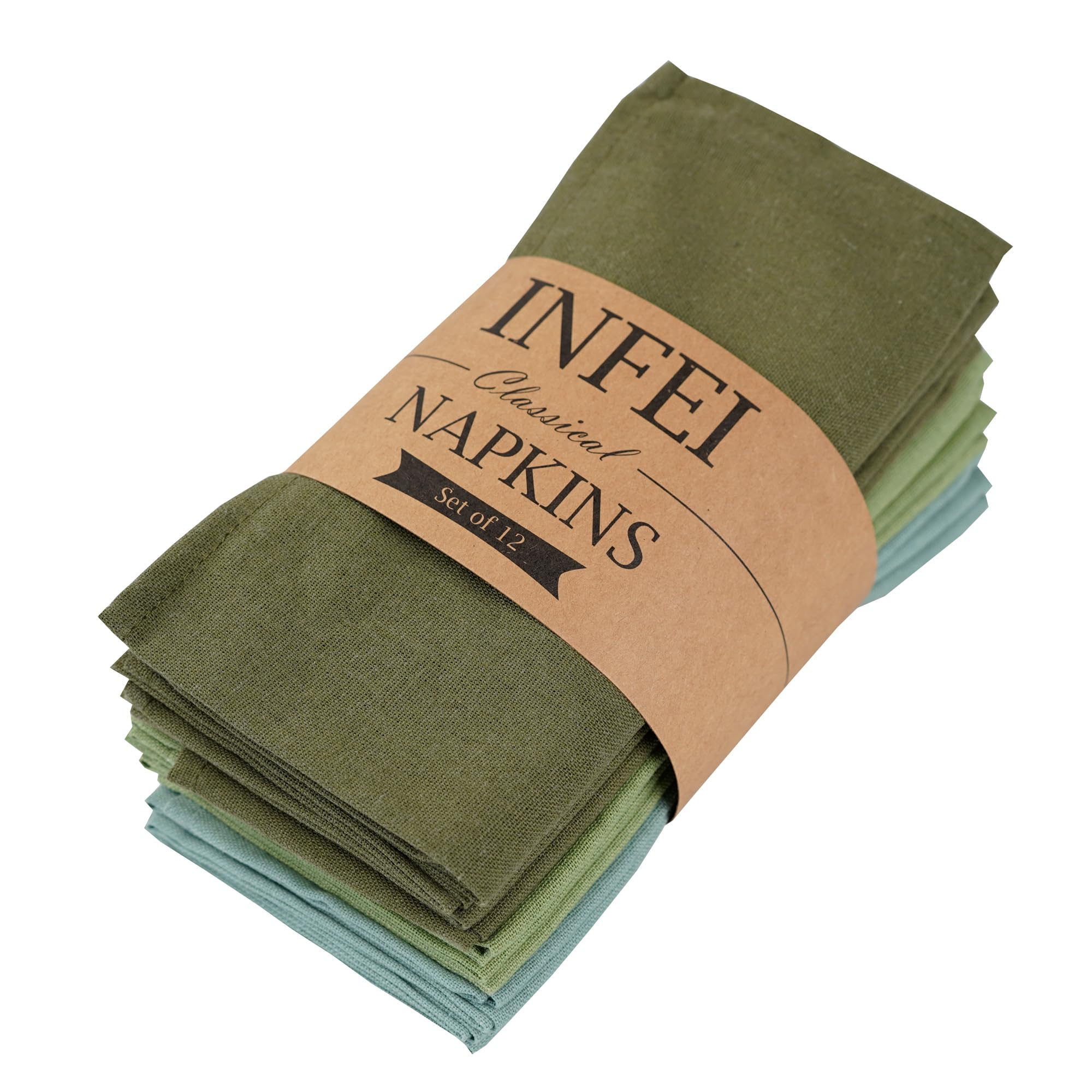 INFEI Solid Color Linen Blended Thin Dinner Cloth Napkins - Set of 12 (40 x 40 cm) - for Events & Home Use (Multi Green) โ image 1
