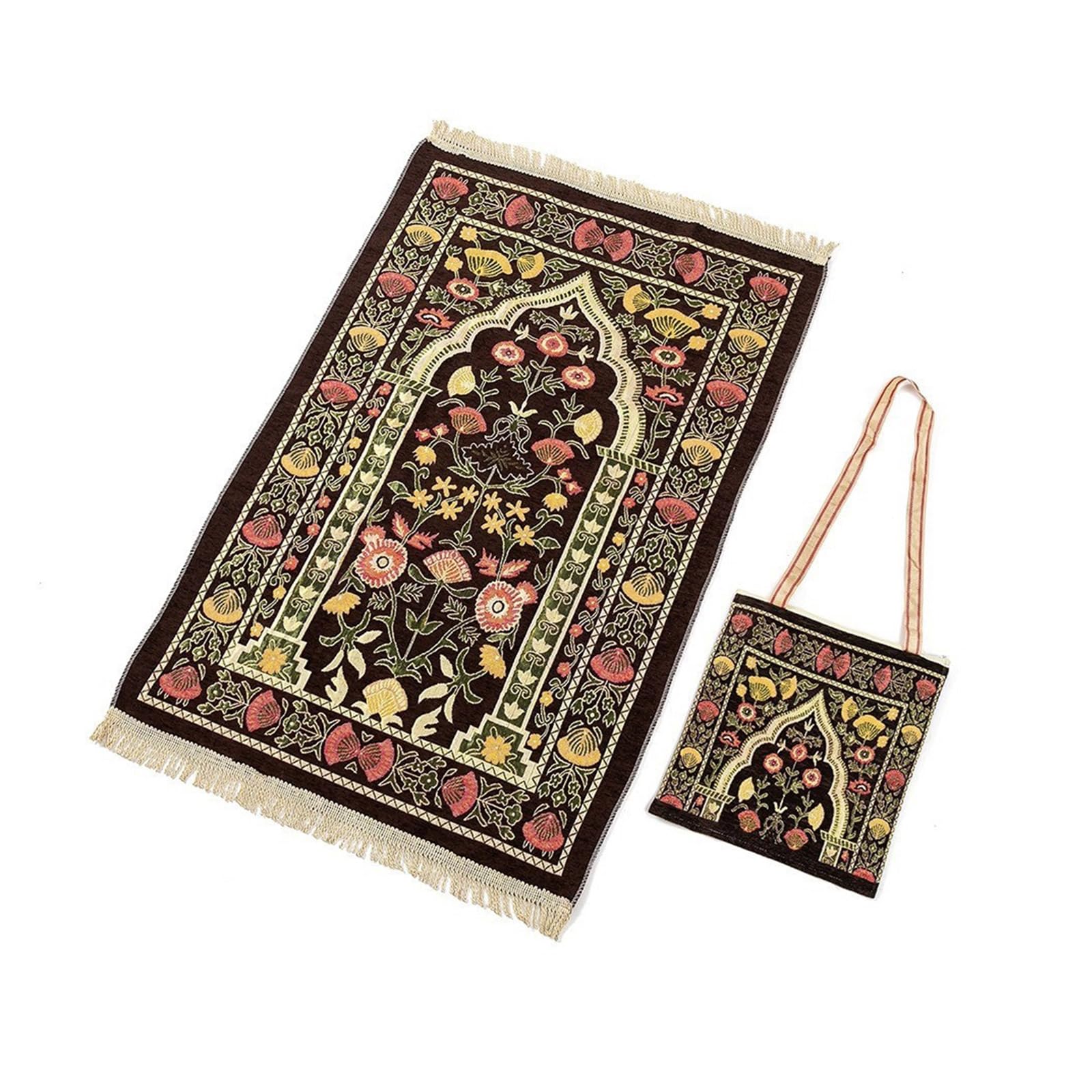 Tsophreniq 70x110cm Muslims Prayer Mat with Tassels Portable Travel Prayings Rugs for Women Flower Pattern Worships Mat Blanket Prayings Rugs for Women